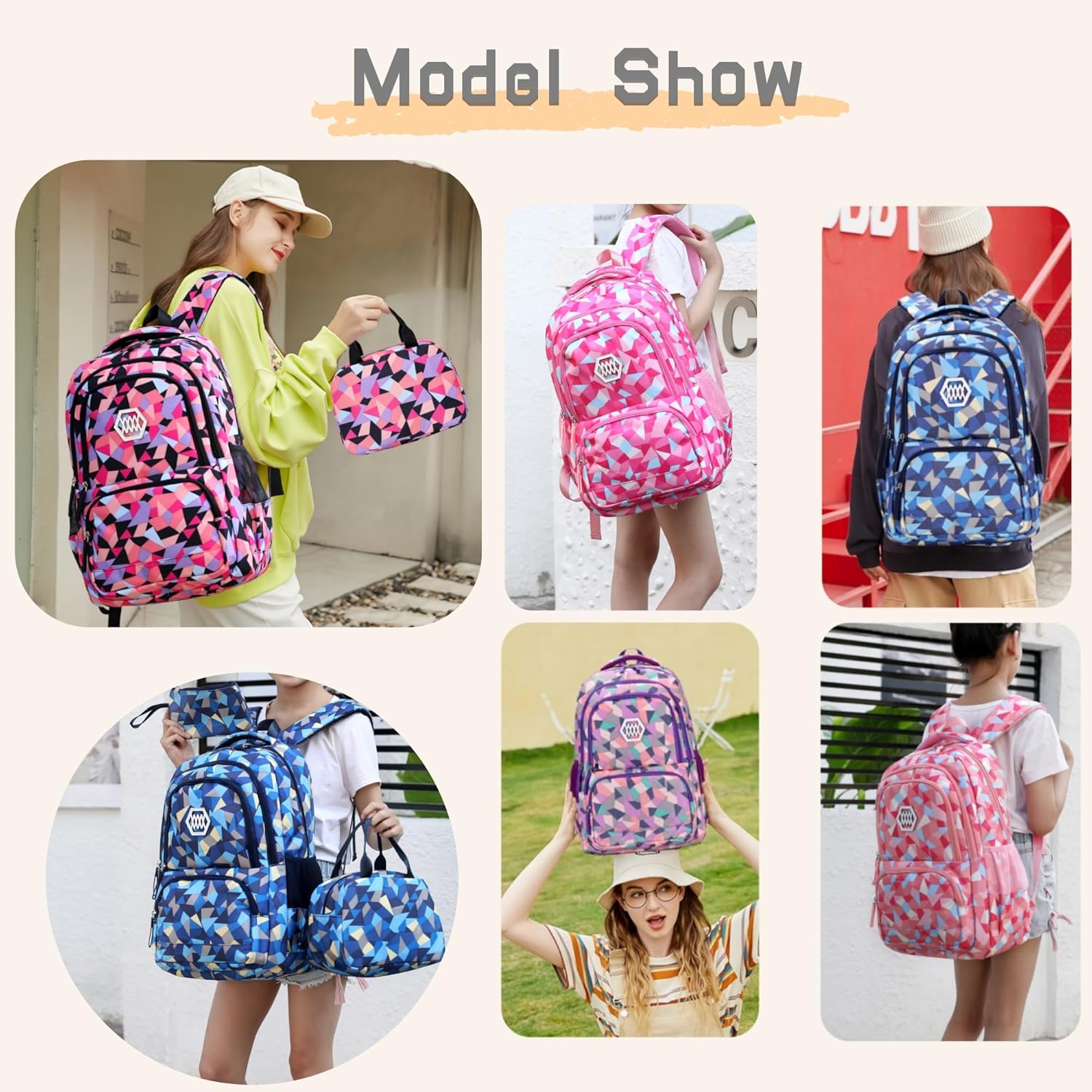 Geometric-Print Backpack and Lunch-Bag Set for Students image 5