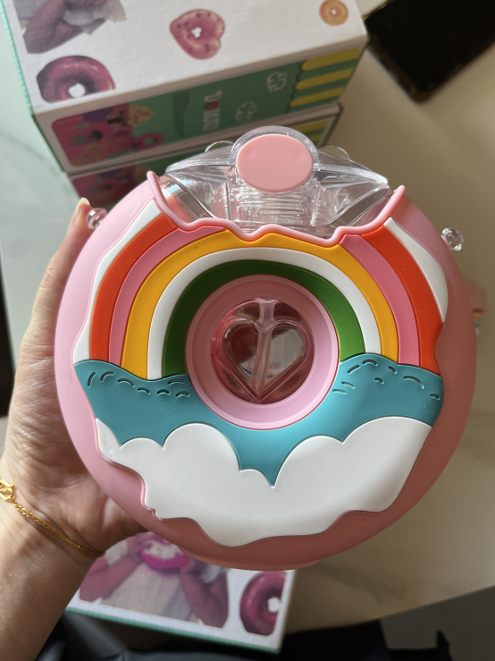 Doughnut Bottle, 380ML Cute Portable Silicone PC 145x145mm Water Bottle with Strap for Travel image 10