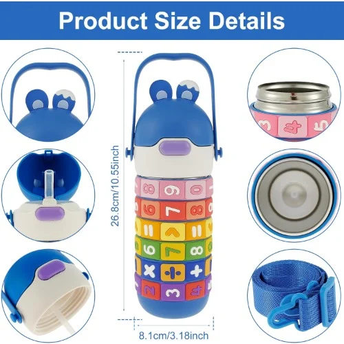 Spin Fun Insulated Mathematics Vacuum Kids Water Bottle - Blue image 4