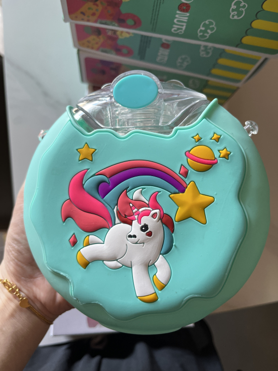 Doughnut Bottle, 380ML Cute Portable Silicone PC 145x145mm Water Bottle with Strap for Travel image 12