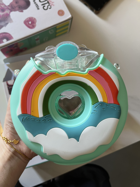 Doughnut Bottle, 380ML Cute Portable Silicone PC 145x145mm Water Bottle with Strap for Travel image 9