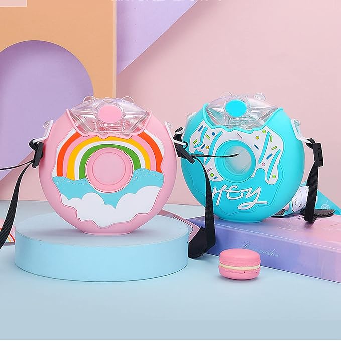 Doughnut Bottle, 380ML Cute Portable Silicone PC 145x145mm Water Bottle with Strap for Travel image 13