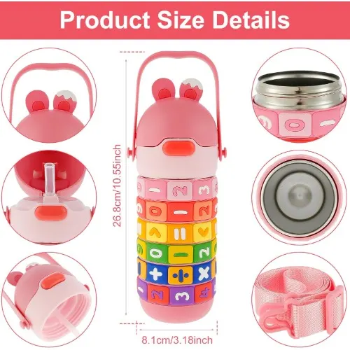 Spin Fun Insulated Mathematics Vacuum Kids Water Bottle - Pink image 7
