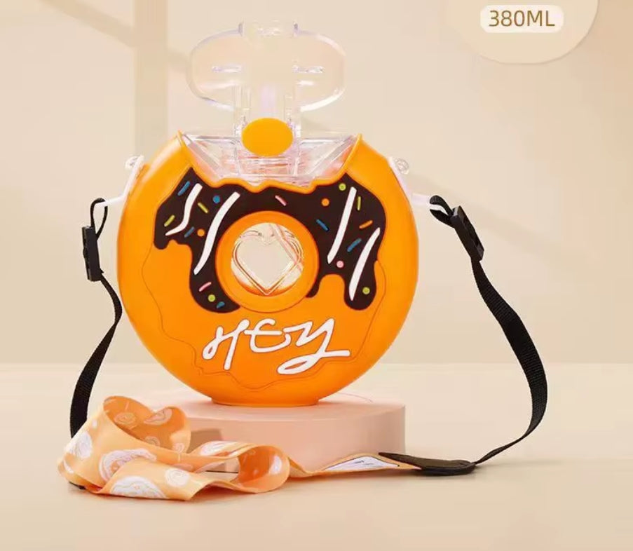 Doughnut Bottle, 380ML Cute Portable Silicone PC 145x145mm Water Bottle with Strap for Travel image 5