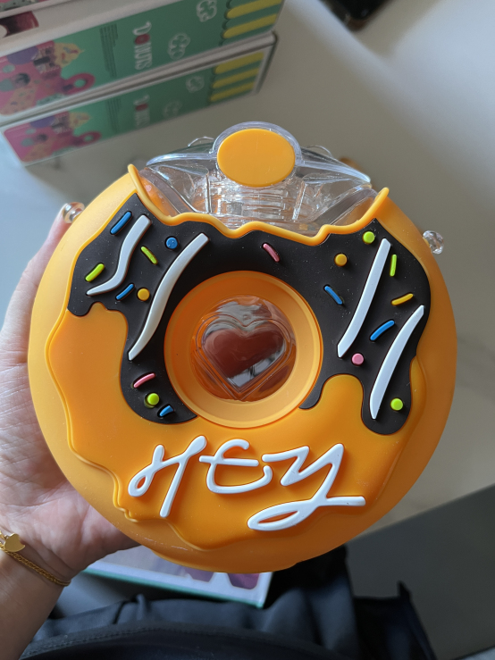 Doughnut Bottle, 380ML Cute Portable Silicone PC 145x145mm Water Bottle with Strap for Travel image 11